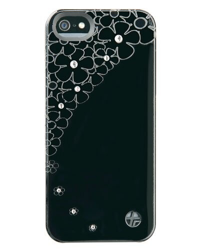 Coque cuir ''Crystal Flower'' pour iPhone 5 / 5S / SE – noir