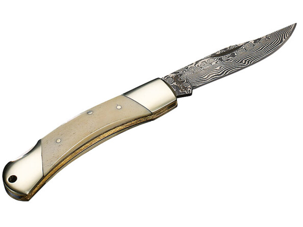 Couteau de poche en acier Damas 37 couches - manche en os