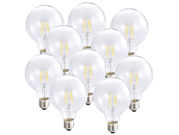 10 ampoules Globe LED à filament A++, E27, 6 W, 600 lm, 360°, Blanc Chaud