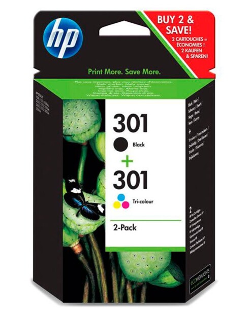 Pack de 2 cartouches originales HP 301 noir + couleurs
