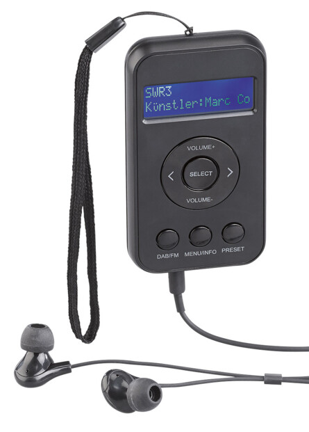 mini radio de poche fm et numérique dab+ avec dragonne et écouteurs intra auvisio