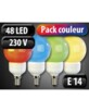 4 Ampoules 48 LED SMD E14 (orange/rouge/vert/bleu)