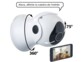 Appareil de vidéosurveillance blanc avec caméra 1920x1080px, orientable horizontalement à 360° et verticalement à 75°, avec commandes vocales Alexa et affichage de l'image sur smartphone ou tablette via l'application ELESION ou SMART LIFE