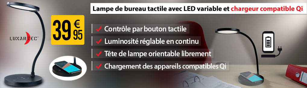 Lampe de bureau tactile avec LED variable et chargeur compatible Qi - HZ2898