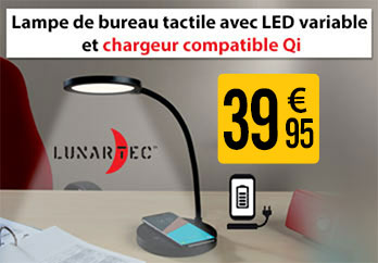 Lampe de bureau tactile avec LED variable et chargeur compatible Qi - HZ2898