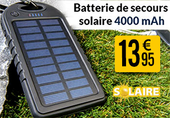 Batterie de secours solaire 4000 mAh avec 2 ports USB + mini lampe LED - PX2957
