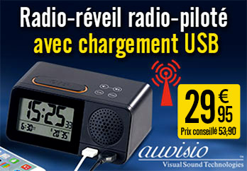 Radio-réveil radio-piloté avec hygromètre / thermomètre / chargement USB - NX8479