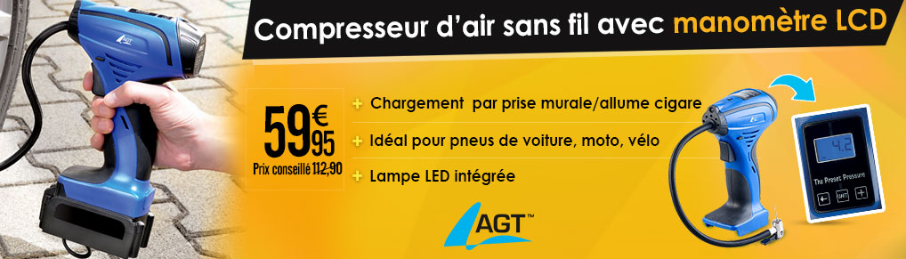 Compresseur d'air 12 V / 230 V sans fil avec manomètre à écran LCD ALP-120 - NX9789