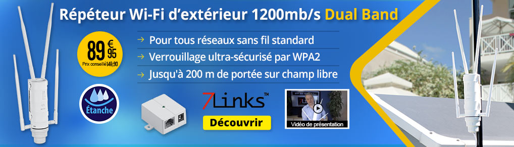 Répéteur Wi-Fi d'extérieur 1200 Mb/s, pour réseaux 2.4 et 5 GHz - NX4812