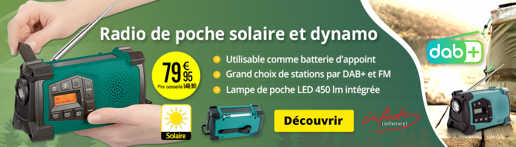 Radio de poche solaire DAB+ / FM SOL-1545 avec dynamo et lampe LED Infactory - ZX3339