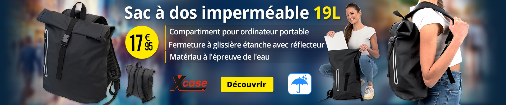 Sac à dos imperméable 19L avec compartiment pour ordinateur XCase - ZX6412