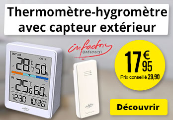 Thermomètre-hygromètre avec capteur extérieur sans fil - Infactory - ZX7411