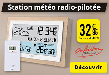 Station météo radio-pilotée FWS-100 avec cadre en bois - Infactory - ZX7450