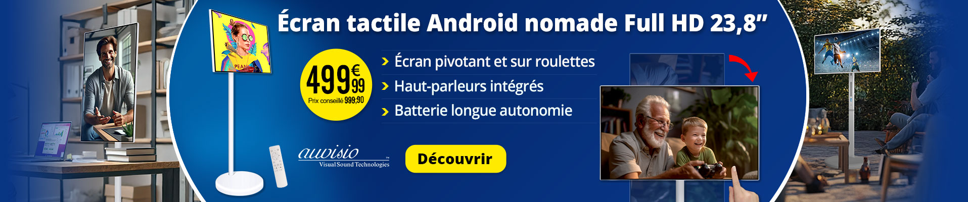 Écran nomade tactile connecté Full HD 23,8" avec support mobile et batterie - Auvisio - ZX5670