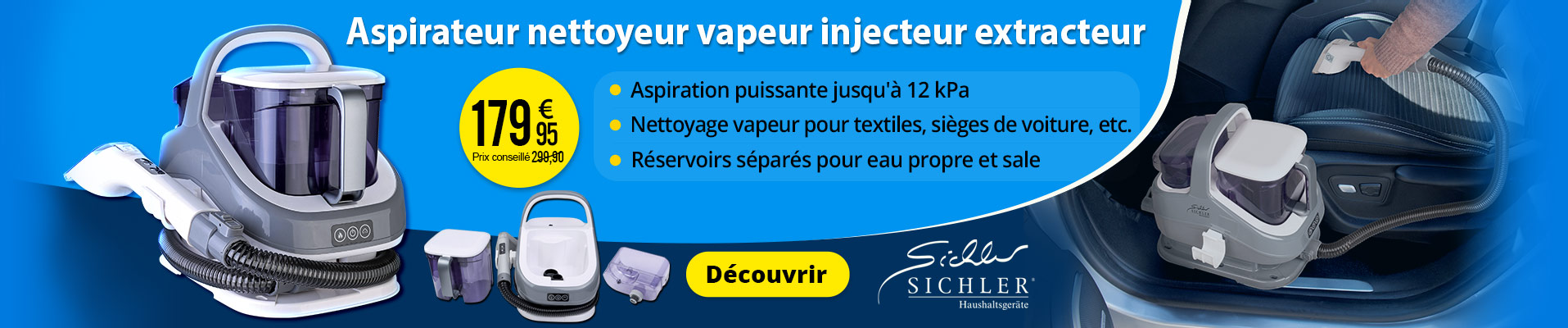 Aspirateur nettoyeur vapeur injecteur extracteur 12 kPa Sichler Haushaltsgeräte - ZX6762