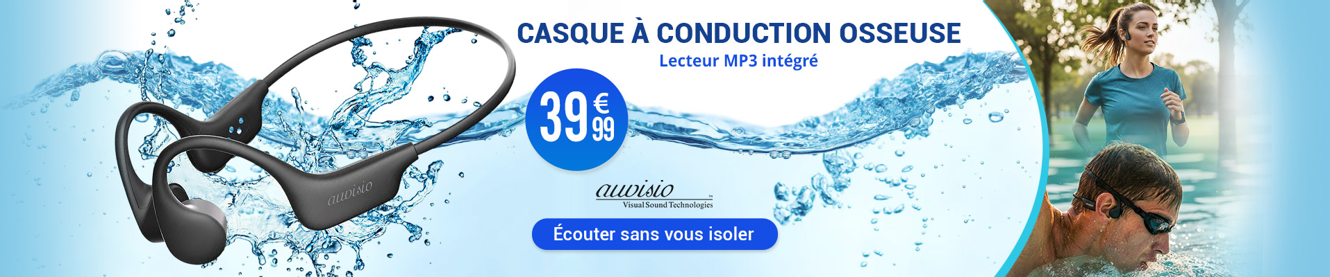 Casque à conduction osseuse étanche OHS-410.bt avec fonction bluetooth 5.4 Auvisio JX8057