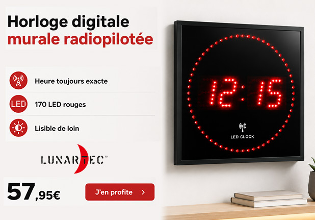 Horloge digitale murale radiopilotée avec 170 LED - Rouge Lunartec  - NC7268