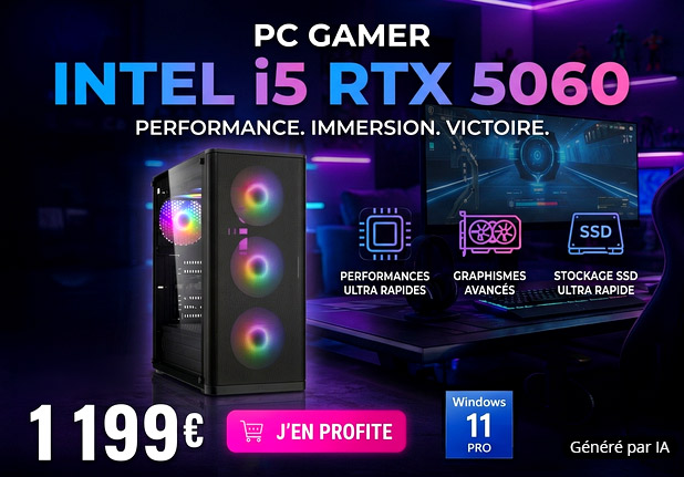 PC gamer Intel i5 14400 / RTX 5060 / 16 Go / 1 To / Windows 11 Pro Pearl - PC1579