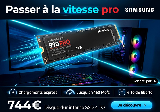 Disque dur interne SSD 990 Pro PCIe NVMe M.2 2280 - 4 To Samsung - MW3549