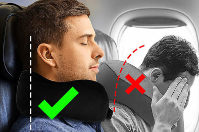 Oreiller de voyage ergonomique maintenant la nuque droite en avion pour éviter la tête penchée