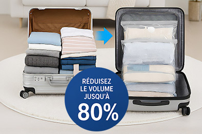 Sacs sous vide pour vêtements dans une valise, réduisant le volume du linge jusqu’à 80 %