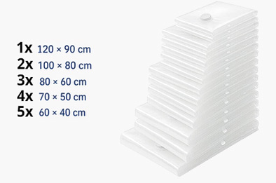Lot de 15 sacs sous vide pour vêtements en 5 tailles, de 60 x 40 cm à 120 x 90 cm