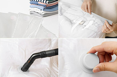 Sacs sous vide pour vêtements avec valve d’aspiration, fermeture hermétique et rangement du linge
