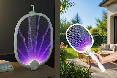 Tapette à mouches électrique rechargeable USB utilisée en lampe anti-insectes et en raquette anti-moustiques à main, lumière UV violette