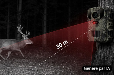 Caméra de chasse détectant de nuit un cerf à une distance allant jusqu’à 30 mètres
