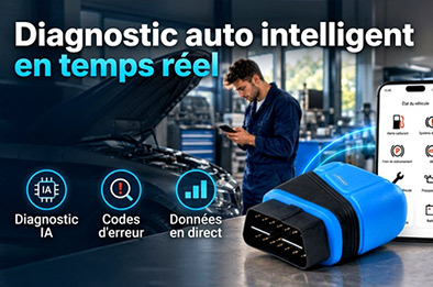 Adaptateur OBD2 avec diagnostic automobile par IA, lecture des codes d’erreur et données en temps réel