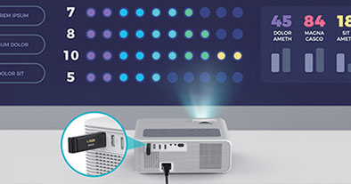 vidéoprojecteur avec une mise en avant de sa connection usb