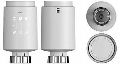 vues de face et du dessus de la tête thermostatique