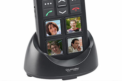 Téléphone senior 4G RX-850 sur socle avec grandes touches et contacts photo