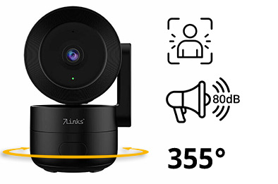 Caméra IP 2K motorisée 7Links rotation 355 degrés détection personne et alarme 80 dB