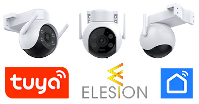 Caméra motorisée compatible avec Tuya, Elesion et Smart Life, affichant trois vues différentes