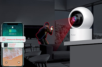 Caméra de surveillance Pan-Tilt 2K connectée avec détection de mouvement et alerte smartphone