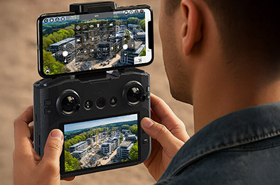 Pilote contrôlant drone GPS pliable 4K avec retour vidéo en direct sur smartphone