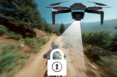 Drone GPS pliable avec caméra 4K suivant automatiquement un cycliste sur sentier