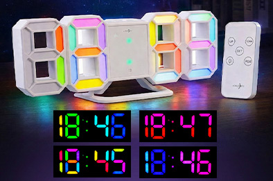 Horloge LED RVB USB avec télécommande, modes couleurs statiques et dynamiques, réveil avec snooze et luminosité réglable