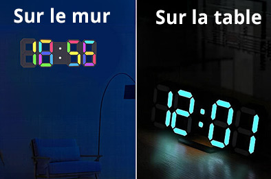 Horloge LED RVB USB murale ou de table, affichage numérique lumineux avec couleurs personnalisables et grande lisibilité de jour comme de nuit
