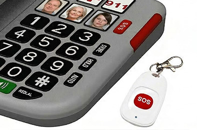Téléphone fixe senior grandes touches avec télécommande SOS sans fil et bouton d’urgence
